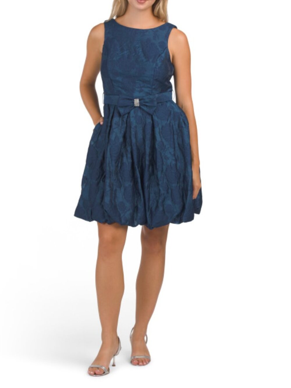 R&M RICHARDS Navy Belted Lace Mini Dress